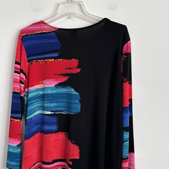 Clara Sun Woo Paint Stroke Tunic Top 1X Plus Asymmetric Hem Long Sleeve Art Knit - Picture 7 of 10
